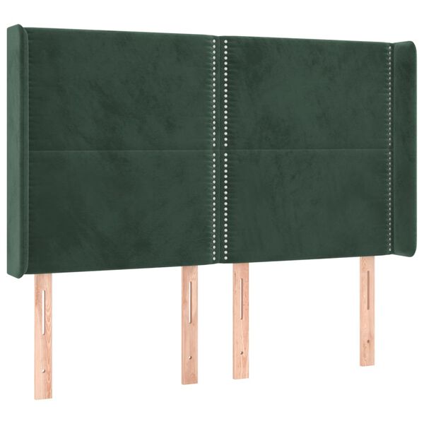 vidaXL T&ecirc;te de lit &agrave; LED Vert fonc&eacute; 147x16x118/128 cm Velours