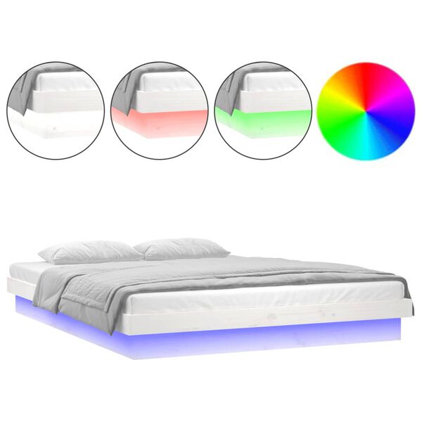 vidaXL Cadre de lit &agrave; LED sans matelas blanc 200x200 cm bois massif