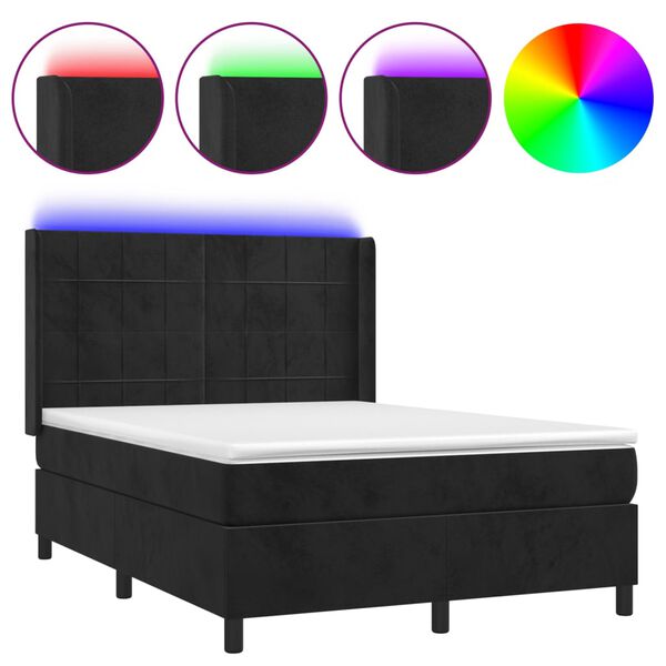 vidaXL Sommier &agrave; lattes de lit matelas et LED Noir 140x200 cm Velours