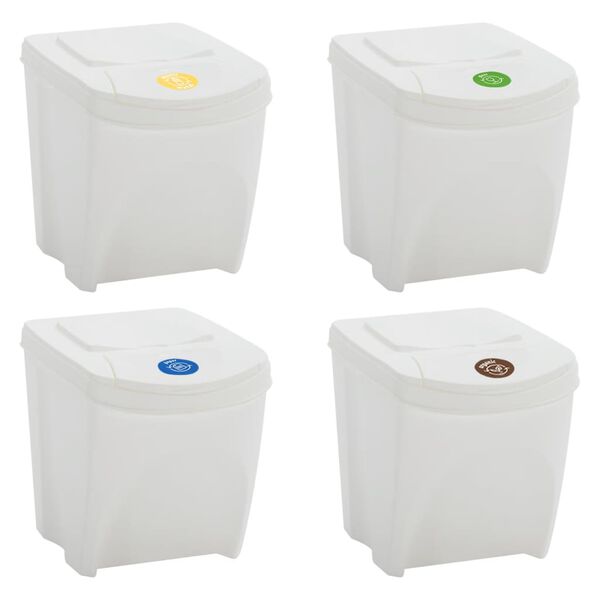 vidaXL Poubelles à ordures empilables 4 pcs Blanc 100 L Polypropylène