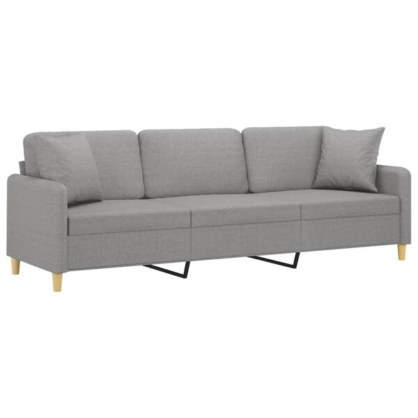 vidaXL Canap&eacute; 3 places et oreillers et coussins Gris clair 210cm Tissu