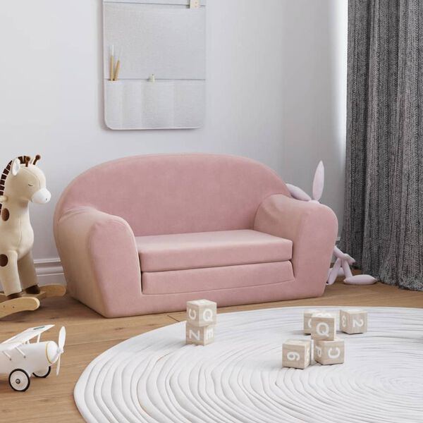 vidaXL Canap&eacute;-lit pour enfants 2 places rose peluche douce