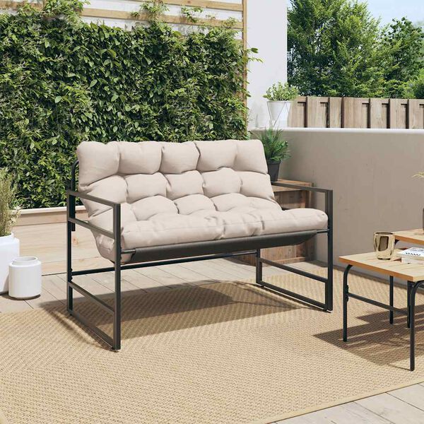 vidaXL Banc de jardin avec coussin taupe 113 cm acier