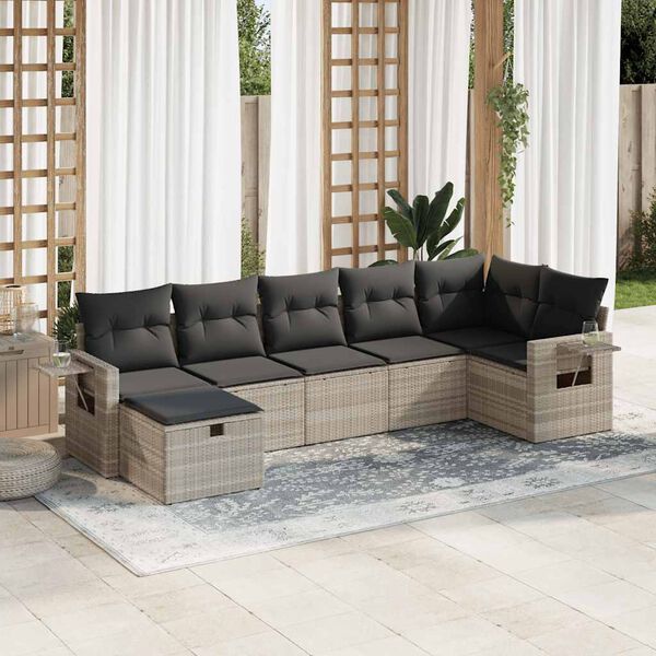 vidaXL Salon de jardin avec coussins 7 pcs gris clair r&eacute;sine tress&eacute;e