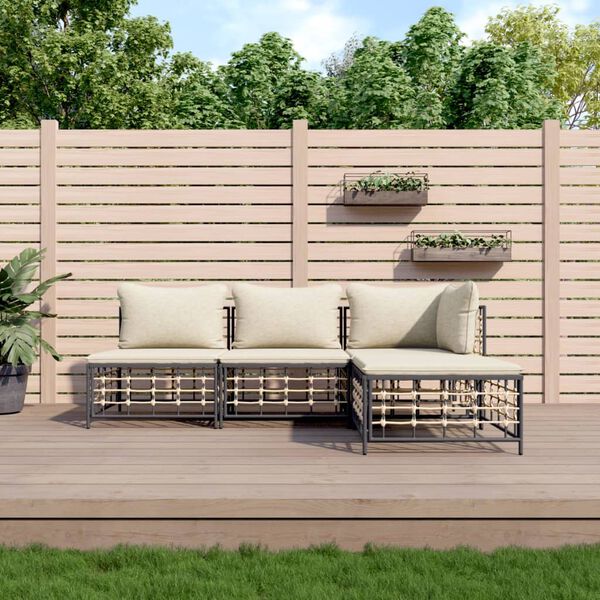 vidaXL Salon de jardin 4 pcs avec coussins anthracite r&eacute;sine tress&eacute;e
