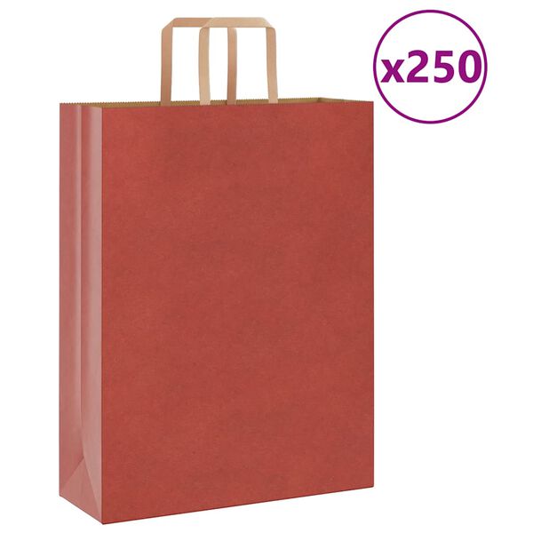 vidaXL Sacs en papier 250 pcs avec poign&eacute;es rouge 32x12x42 cm