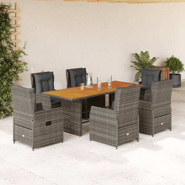 vidaXL Ensemble &agrave; manger de jardin et coussins 7 pcs gris rotin