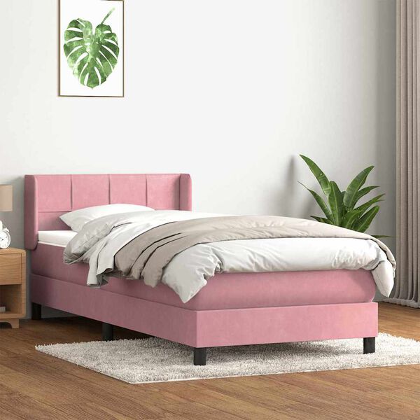 vidaXL Sommier &agrave; lattes de lit avec matelas rose 100x220 cm velours