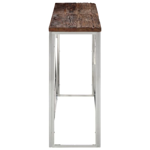 vidaXL Table console argent&eacute; acier inoxydable et bois de m&eacute;l&egrave;ze massif