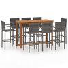 vidaXL Ensemble de bar de jardin 9 pcs Gris