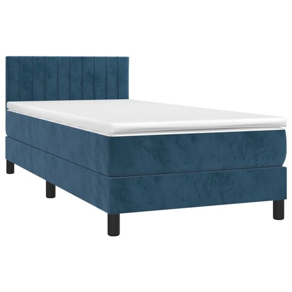 vidaXL Sommier &agrave; lattes de lit avec matelas Bleu fonc&eacute; 90x200 cm
