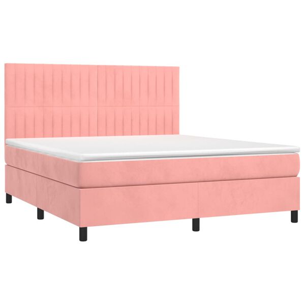 vidaXL Sommier &agrave; lattes de lit avec matelas Rose 180x200 cm Velours