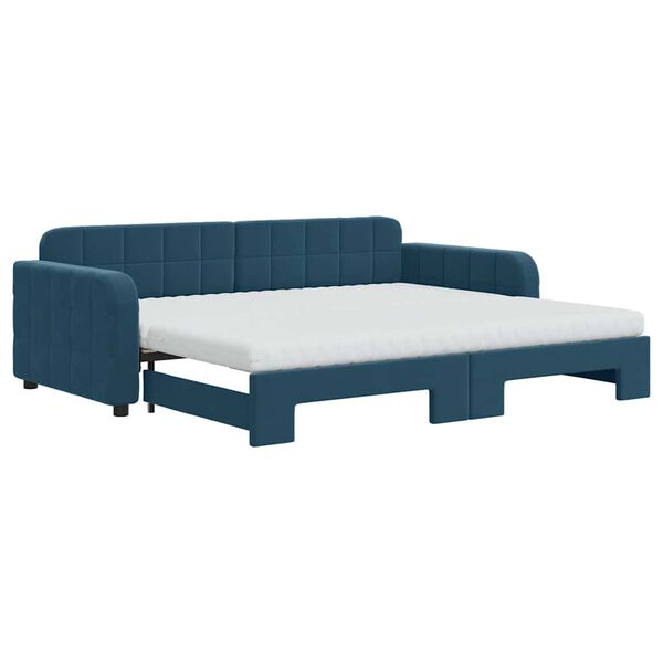 vidaXL Lit de jour avec lit gigogne et matelas bleu 90x200 cm velours