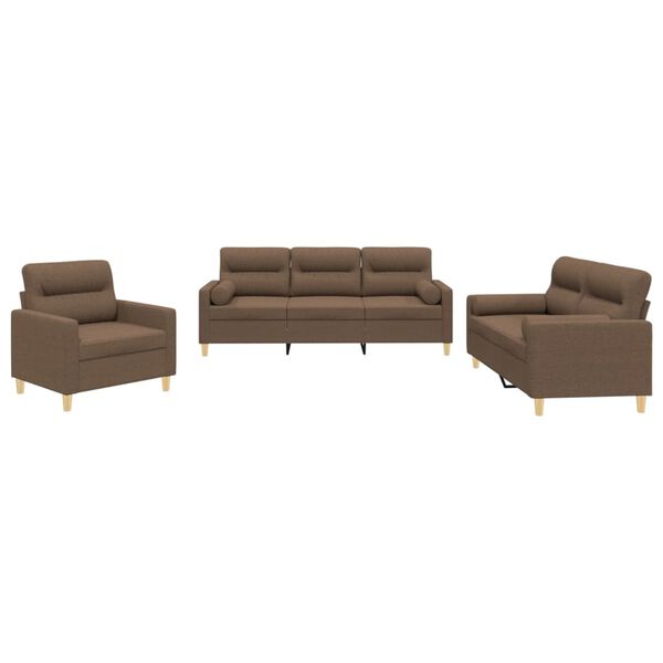 vidaXL Ensemble de canapés 3 pcs avec coussins marron tissu