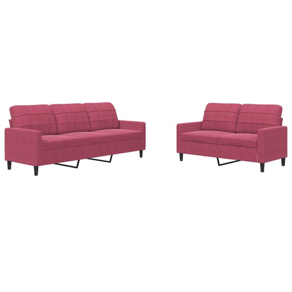 vidaXL Ensemble de canap&eacute;s 2 pcs avec coussins Rouge bordeaux Velours