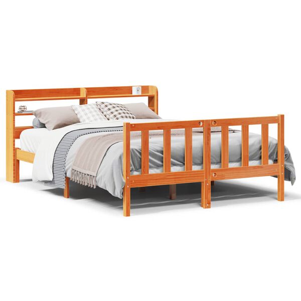 vidaXL Cadre de lit et t&ecirc;te de lit sans matelas cire marron 140x190 cm