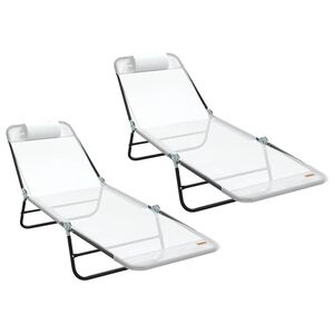 vidaXL Chaise longue pliante 2 pcs Cr&egrave;me 182 x 55 x 85,5 cm Textil&egrave;ne