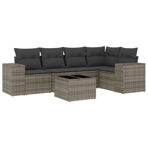vidaXL Salon de jardin 6 pcs avec coussins gris r&eacute;sine tress&eacute;e
