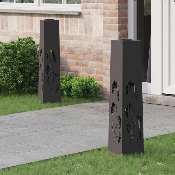 vidaXL Lumi&egrave;re de chemin LED solaire 2 pcs Noir Acier lamin&eacute; &agrave; froid