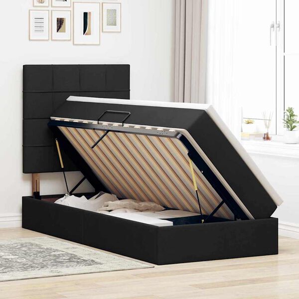 vidaXL Lit avec rangement et LED avec LED Noir 90 x 200 cm Polyester