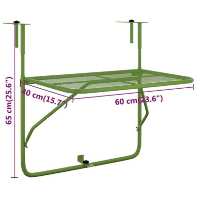 vidaXL Table de balcon Vert 60x40 cm Acier