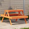 vidaXL Table de pique-nique cire marron 105x134x75 cm bois massif pin