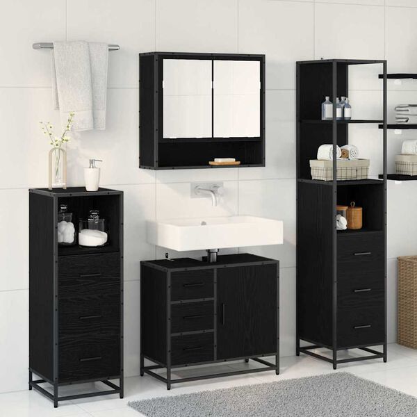 vidaXL Ensemble de mobilier de salle de bain 4 pcs Ch&ecirc;ne noir