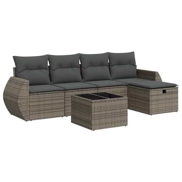 vidaXL Salon de jardin 6 pcs avec coussins gris r&eacute;sine tress&eacute;e