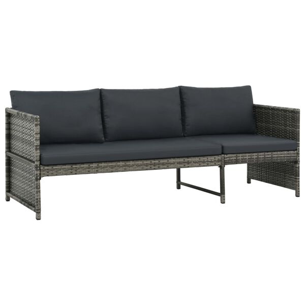 vidaXL Salon de jardin 3 pcs avec coussins Résine tressée Gris