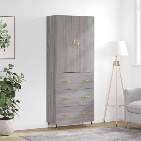 vidaXL Buffet haut Sonoma gris 69,5x34x180 cm Bois d'ing&eacute;nierie