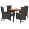 vidaXL Ensemble &agrave; manger de jardin coussins 5pcs Noir R&eacute;sine tress&eacute;e