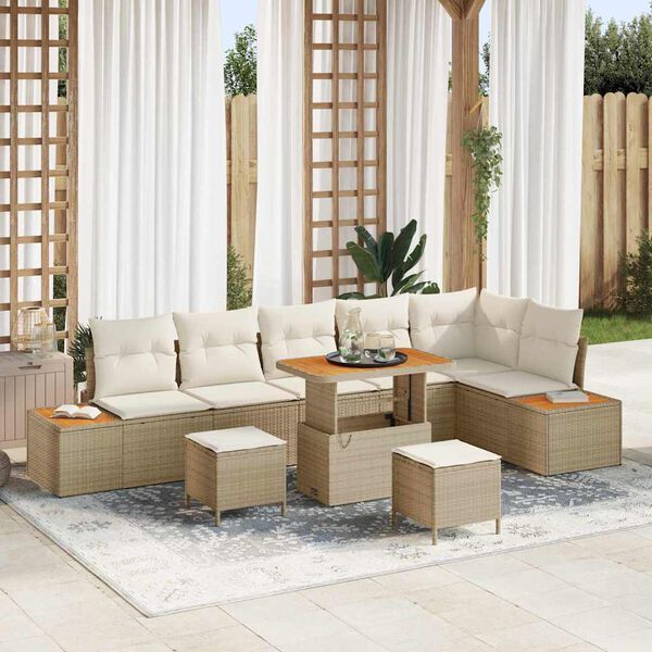 vidaXL Ensemble de canap&eacute; de jardin 9 pcs Beige Poly rotin