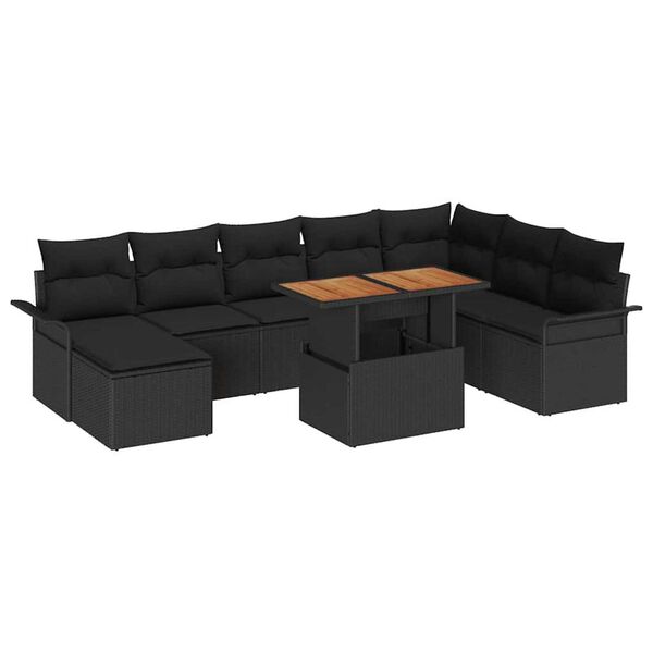 vidaXL Ensemble de canap&eacute; de jardin 9 pcs Noir Poly rotin