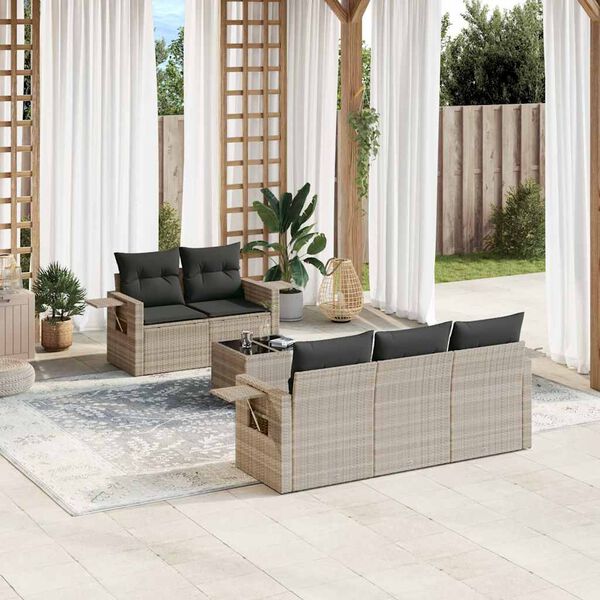 vidaXL Salon de jardin 6 pcs avec coussins gris clair r&eacute;sine tress&eacute;e