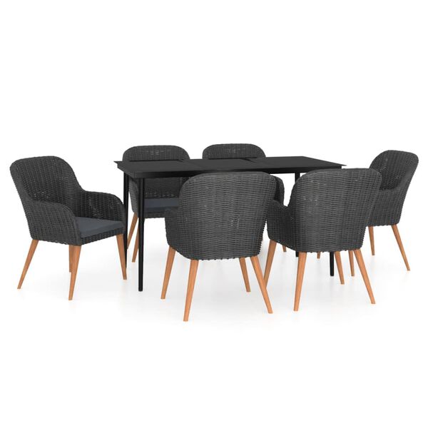 vidaXL Ensemble à manger de jardin avec coussins 7 pcs Noir