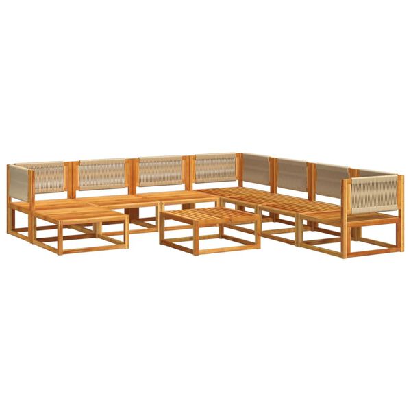 vidaXL Ensemble de canapés de jardin 9 pièces avec coussins en bois d'acacia et corde