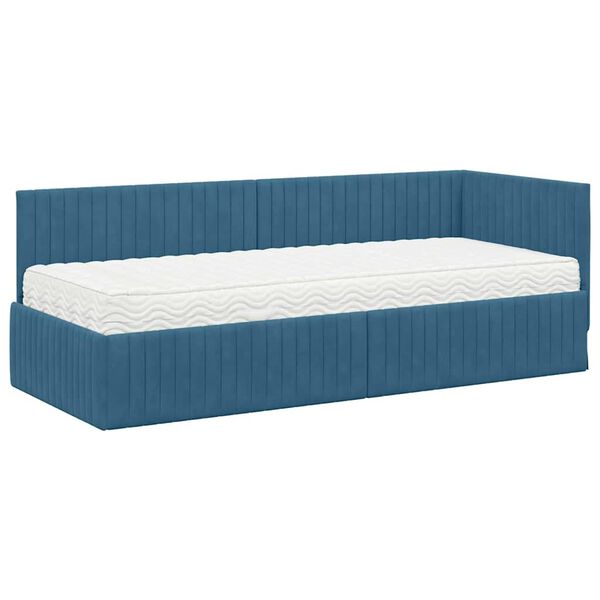 vidaXL Cadre de lit d'angle avec matelas 2 pcs Bleu Velours
