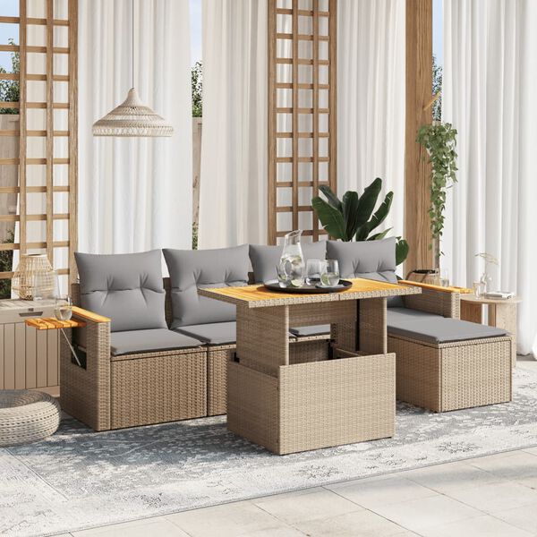 vidaXL Salon de jardin avec coussins 6 pcs beige r&eacute;sine tress&eacute;e