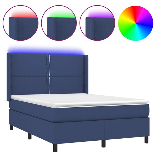 vidaXL Sommier &agrave; lattes de lit matelas LED Bleu 140x190 cm Tissu