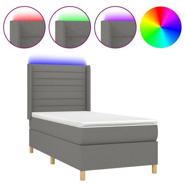 vidaXL Sommier &agrave; lattes de lit matelas LED Gris fonc&eacute; 100x200 cm Tissu