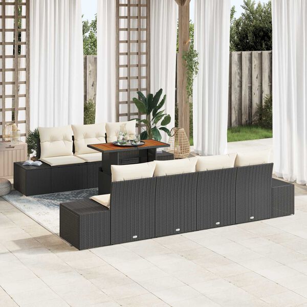 vidaXL Ensemble de canap&eacute; de jardin 8 pcs Noir Poly rotin