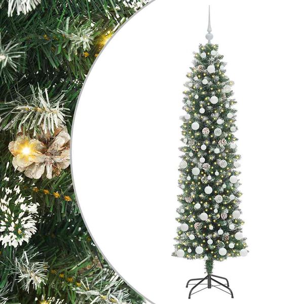 vidaXL Arbre de No&euml;l artificiel slim avec 300 LED Vert et blanc 180 cm