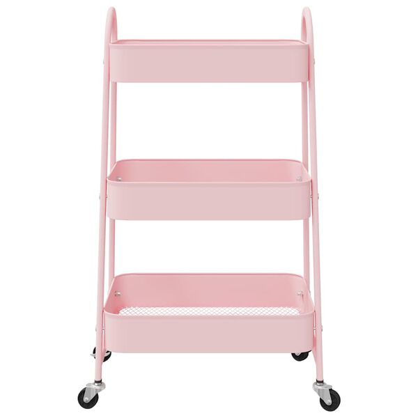 vidaXL Chariot de rangement &agrave; 3 niveaux Rose 42 x 41,5 x 77 cm Acier