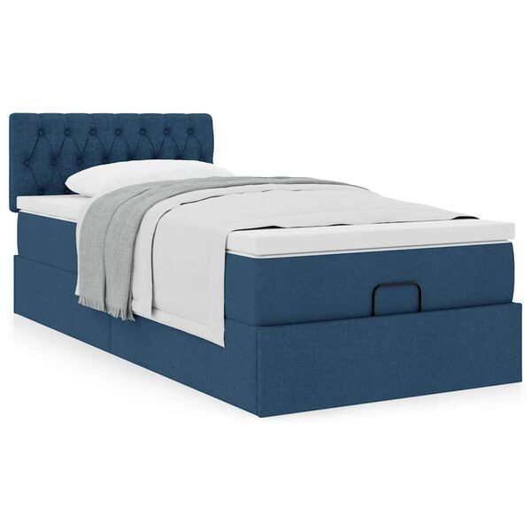 vidaXL Lit ottoman avec matelas bleu 90x200 cm tissu