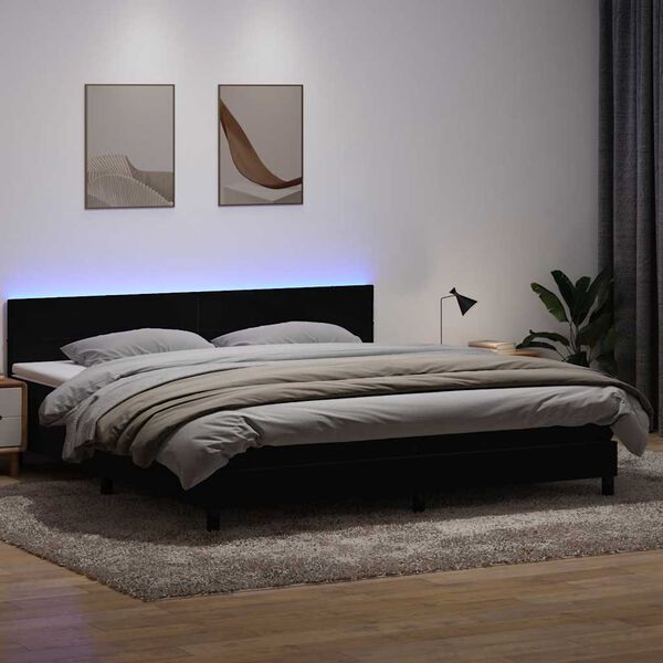 vidaXL Sommier &agrave; lattes de lit avec matelas et LED noir 180x210 cm velours