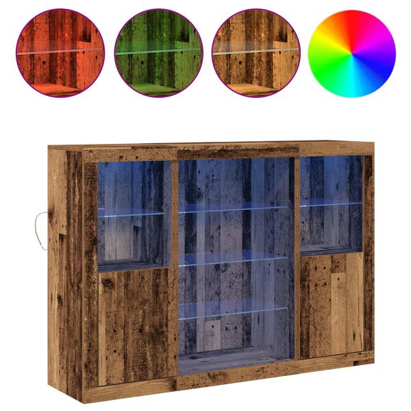 vidaXL Buffet LED Bois ancien 142,5 x 37 x 100 cm Bois d'ing&eacute;nierie