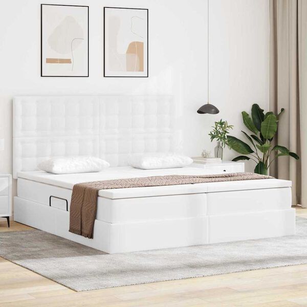 vidaXL Lit avec rangement et matelas Blanc pur 200 x 200 cm