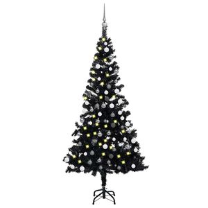 vidaXL Arbre de No&euml;l artificiel pr&eacute;-&eacute;clair&eacute; et boules noir 150 cm PVC