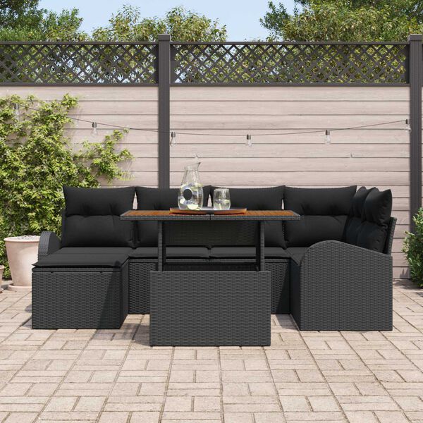 vidaXL Ensemble de canap&eacute; de jardin 7 pcs Noir Poly rotin