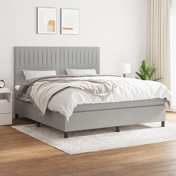 vidaXL Sommier &agrave; lattes de lit avec matelas Gris clair 180x200cm Tissu